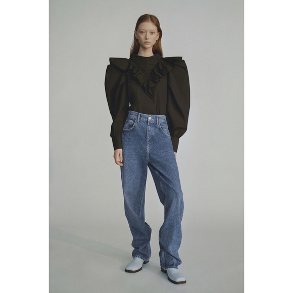 NWT ZARA ruffled poplin black shirt top - Picture 3 of 11